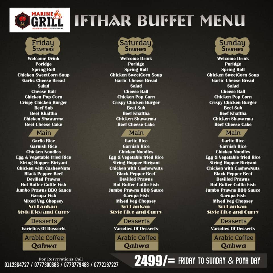 marine grill special ifthar buffet menu